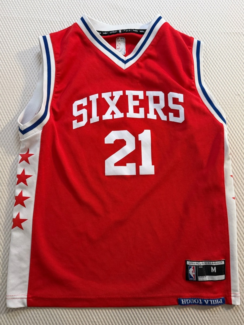Joel Embiid #21 Sixers Youth Jersey NBA Playoffs Philly Red Sz M Kids 76ers